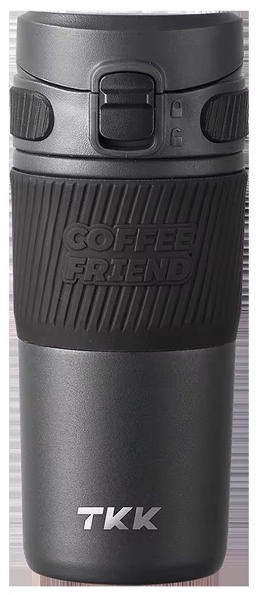 To-Go Thermosbeker koffie /thee beker met theefilter - RVS - 450 ML - Zwart