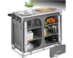 tectake® - Opvouwbare campingkast met 6 vakken 97x47,5x78cm - Keukenkast met werkblad en opbergvakken - Voortent, caravan - Incl. draagtas - grijs