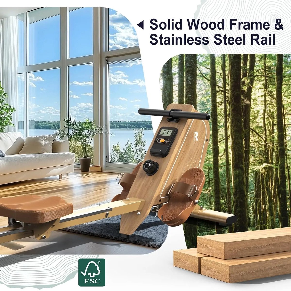 Afbeelding 2 van Luxe Magnetische Roeimachine voor Thuis – 16 Weerstandsniveaus, Bluetooth & LCD-scherm – Full-Body Workout Roeiapparaat tot 150 kg – Stil, Compact & Verticaal Opvouwbaar – App-Compatibel met Kinomap & FitShow