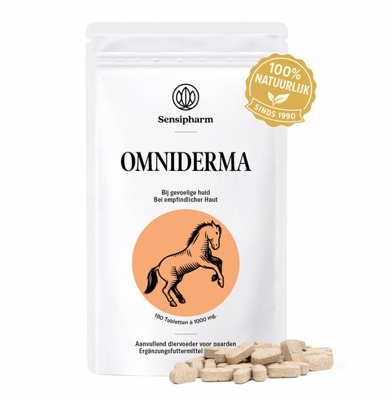 Sensipharm® Omniderma Paard - Anti Jeuk, Eczeem & Zomereczeem - Huid & Vacht Supplement - 180 Tabl. Sensipharm® Omniderma Paard - Anti Jeuk, Eczeem & Zomereczeem - Huid & Vacht Supplement - 180 Tabl.