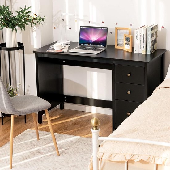 COSTWAY Bureau met 3 laden, computertafel van hout, kinderbureau, pc-tafel, kantoortafel voor thuis, kantoor, 120 x 50 x 75 cm (zwart)