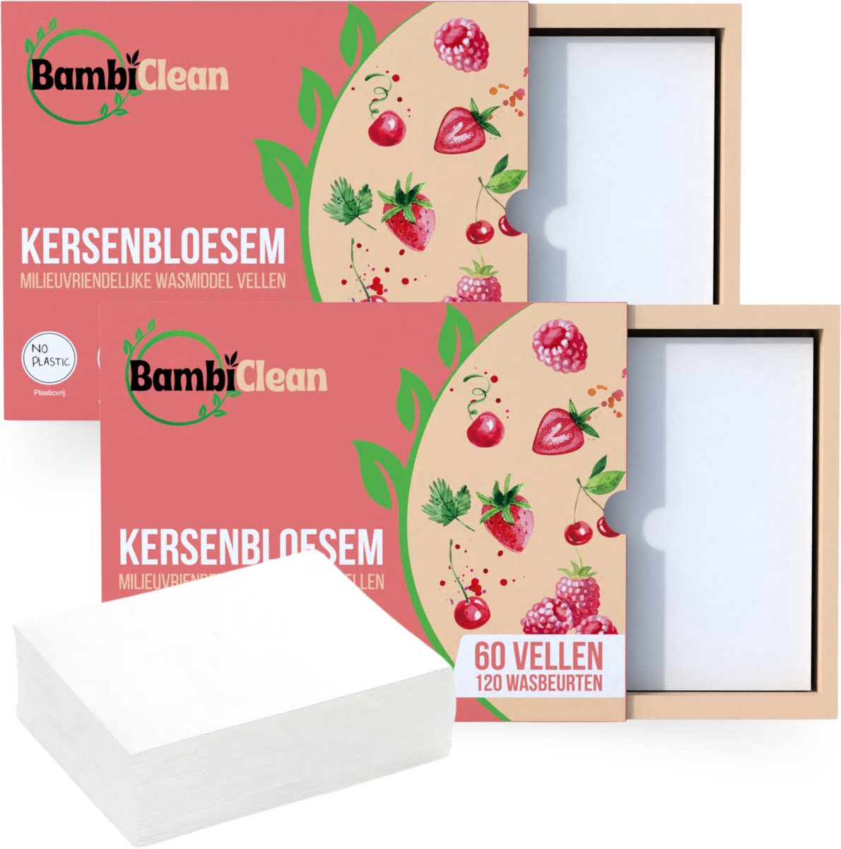 Goedkoopste BambiClean Wasstrips Voordeelverpakking Kersenbloesem - 240 wasbeurten - Milieuvriendelijke Wasmiddeldoekjes - Wasmiddel Strips Proefpakket