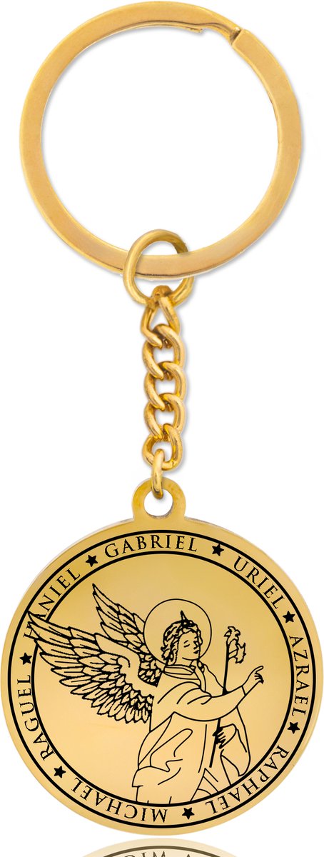 Beschermengel Gabriël Sleutelhanger – Spiritueel Cadeau van Roestvrij Staal – Goudkleurig – Pax Amare