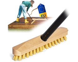 Houten schrobber met borstelharen, wisser met schroefdraad en schroefgreep, vierdelige schrobborstel PPN vloerborstel, ideaal voor het reinigen van balkons, terrassen, tuinen, binnen- en buitenruimtes.