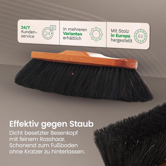 Novaliv kamerbezem met steel stalbezem met paardenhaar, zachte haren, kastbezem 4 st. insteekbare steel bezem van gemengd paardenhaar voor laminaat en parket bezem van paardenhaar met natuurlijke haren voor in huis van Novaliv — afbeelding 4