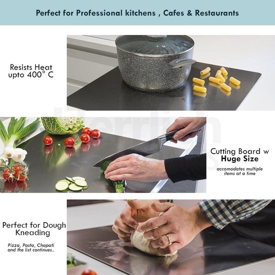 INOXLM BOX Set van 2 roestvrijstalen snijplanken deegspatel, werkblad in verschillende maten voor keuken, bar, restaurant, kneedplank, gemaakt in Italië (30 x 50 cm