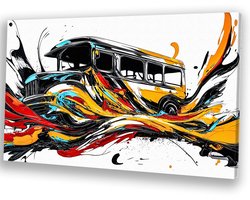 Vintage bus met abstracte kleuren - Bus portret - Muurdecoratie canvas vervoer - Abstract expressionisme - Wanddecoratie landelijk - Wanddecoratie slaapkamer - canvas 45x30 cm