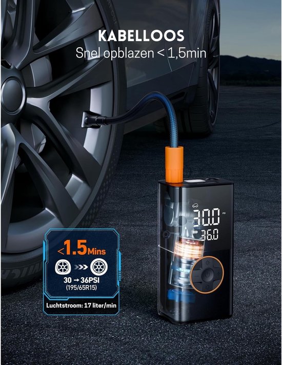 StayPowered Draadloze Luchtpomp - Compact & Razendsnel Opblazen - 150 PSI Druk - 4 Slimme Modi - USB-C Opladen - Krachtige LED Zaklamp - Oplaadbaar - Alle Ventielen - Zwart - Levering Sneller dan Aangegeven! van Merkloos — afbeelding 5