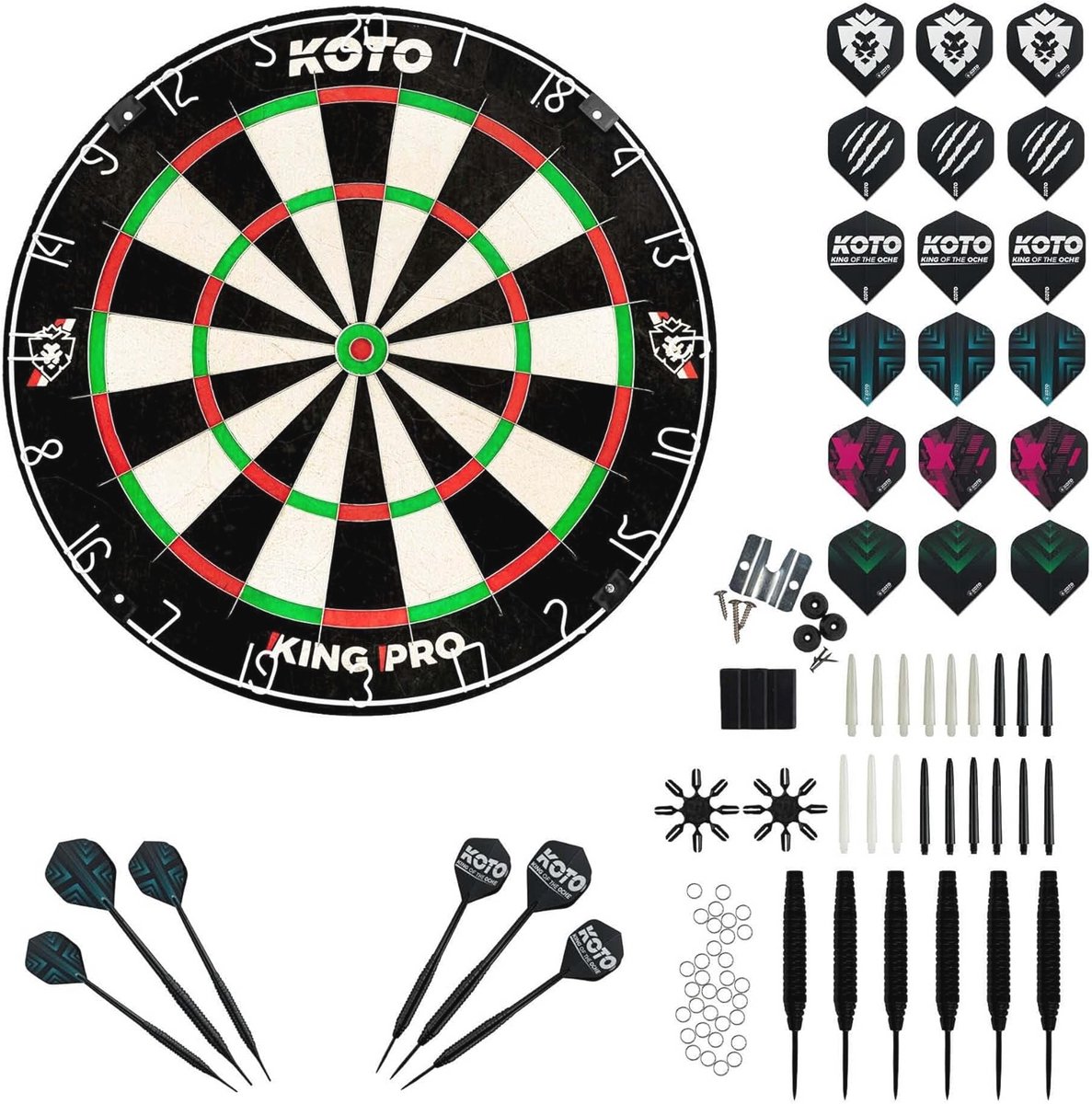 Professioneel Dartbord met Officiële Afmetingen - Inclusief Darts, Punt Houders, Schacht Ringen & Flight Beschermers