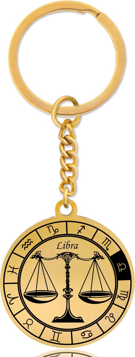 Sterrenbeeld Weegschaal (Libra) Sleutelhanger – Spiritueel Cadeau van Roestvrij Staal – Goudkleurig – Pax Amare