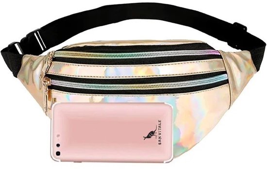 San Vitale Funky Waist bag Rose, Slingbag, Sac à bandoulière, Fanny Pack avec ceinture / bandoulière - rose avec imprimé holographique