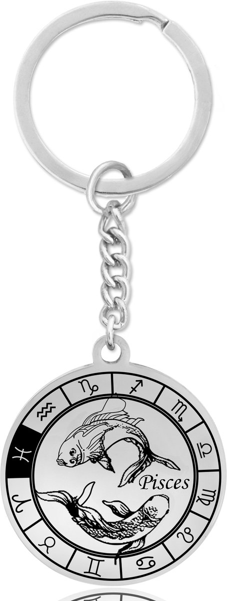 Sterrenbeeld Vissen (Pisces) Sleutelhanger – Spiritueel Cadeau van Roestvrij Staal – Zilverkleurig – Pax Amare
