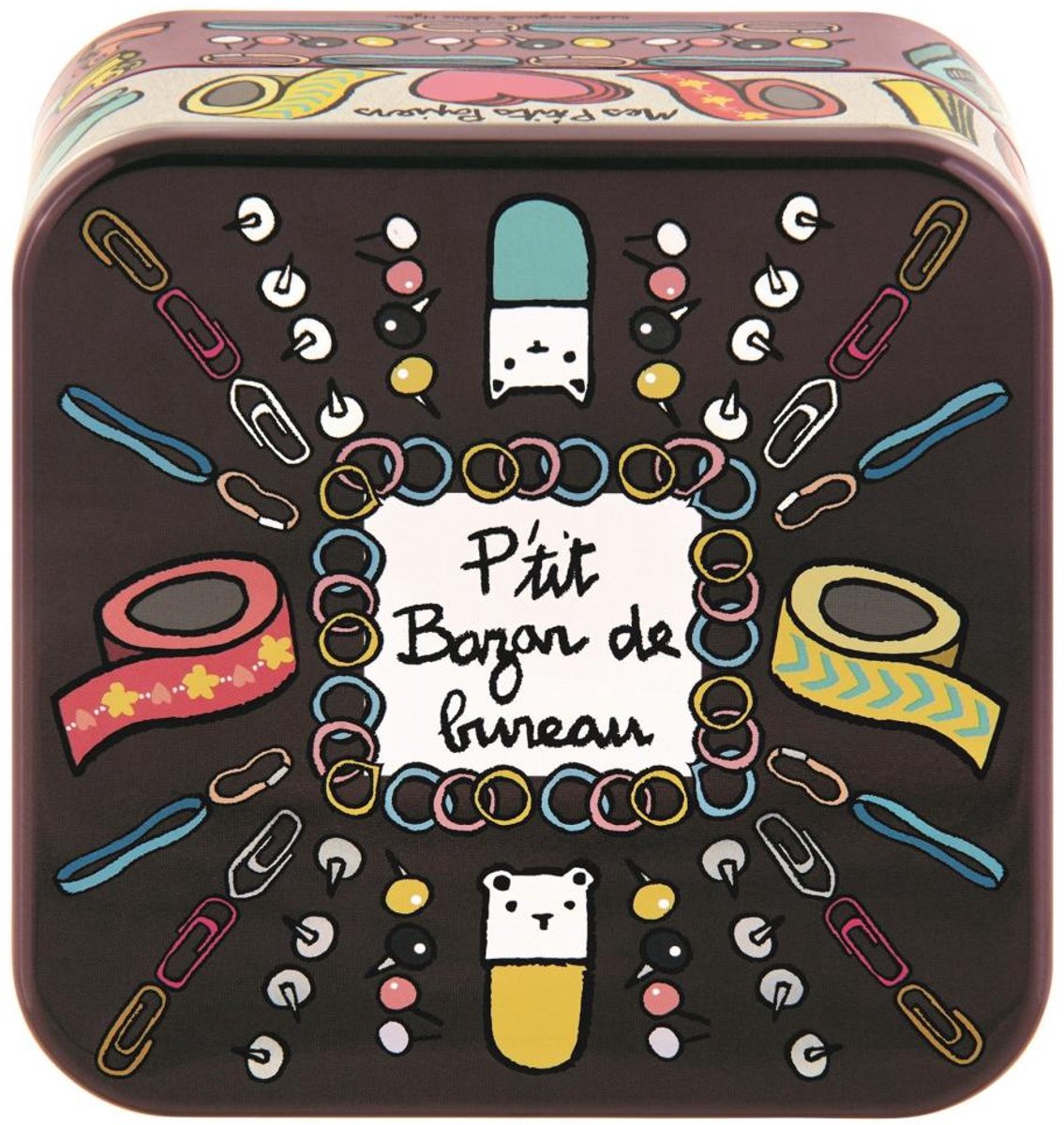 Derrière La Porte Rommelblik Stapelbaar – P’tit Bazar de Bureau – Metaal – 16 x 16 x 9,5 cm – Valérie Nylin – Inhoud ca. 2.432 ml