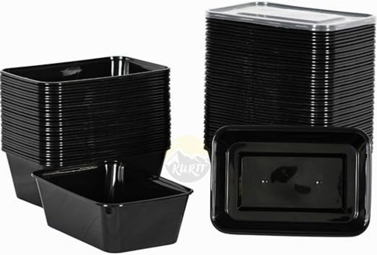 GTB® Magnetron Bakjes met Deksel - Magnetron Bakjes - Bakjes - Zwart - 18cm x 14cm x 5cm