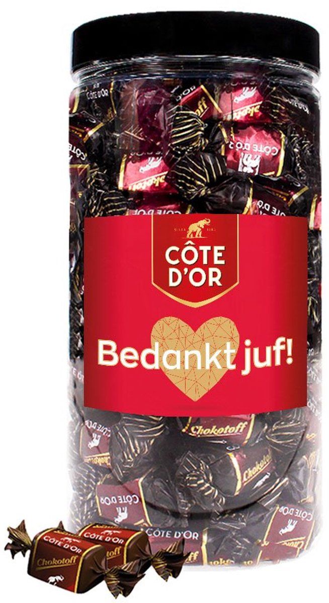 Cote d'Or Chokotoff chocolade "Bedankt juf!" - cadeau voor juf - einde schooljaar - bonbons met pure chocolade en toffee - chocoladecadeau - 800g