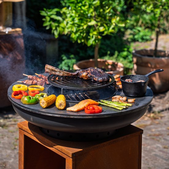 RJRoyal Living BBQ Plancha Grill Hermano XXL Blackline Cortenstaal - Met pook en houtopslag Ø80cm 8mm — afbeelding 3