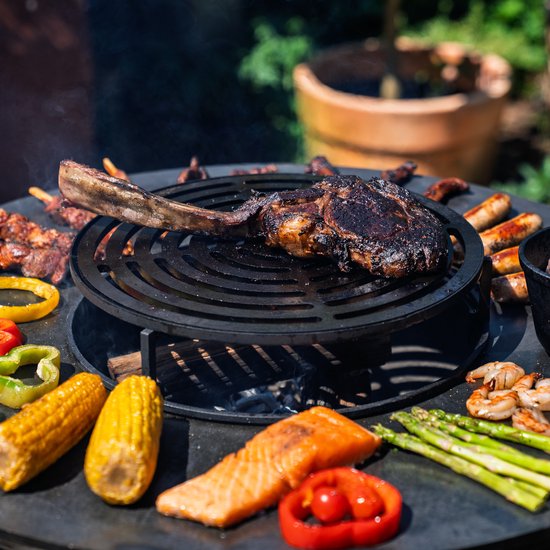 RJRoyal Living BBQ Plancha Grill Hermano XXL Blackline Cortenstaal - Met pook en houtopslag Ø80cm 8mm — afbeelding 4