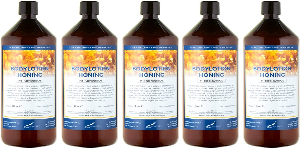 Bodylotion Honing 1 Liter - set van 5 stuks - Voordeelverpakking