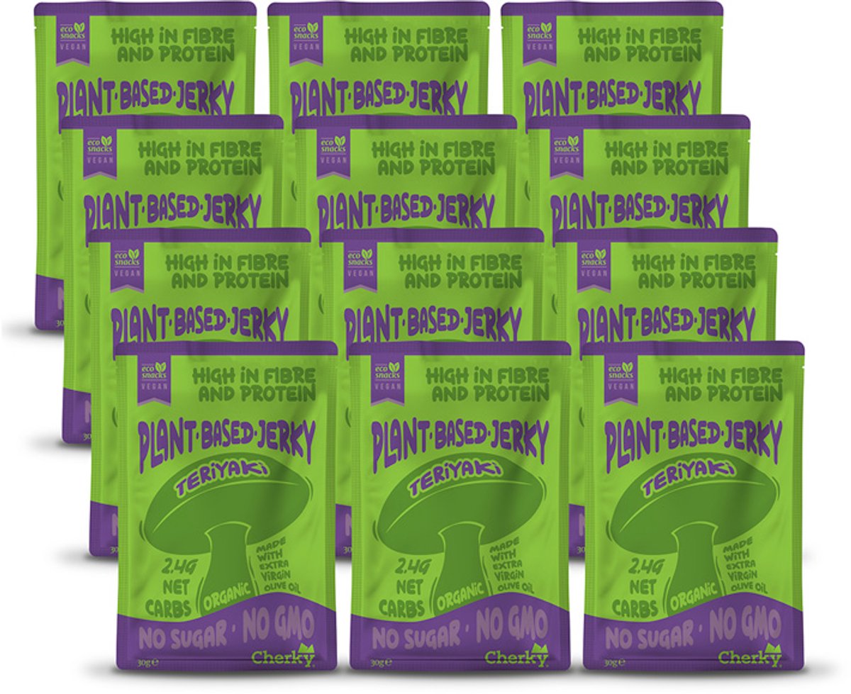 Cherky | ECO Plant Based Jerky | Teriyaki | 12 Stuks | 12 x 30 g