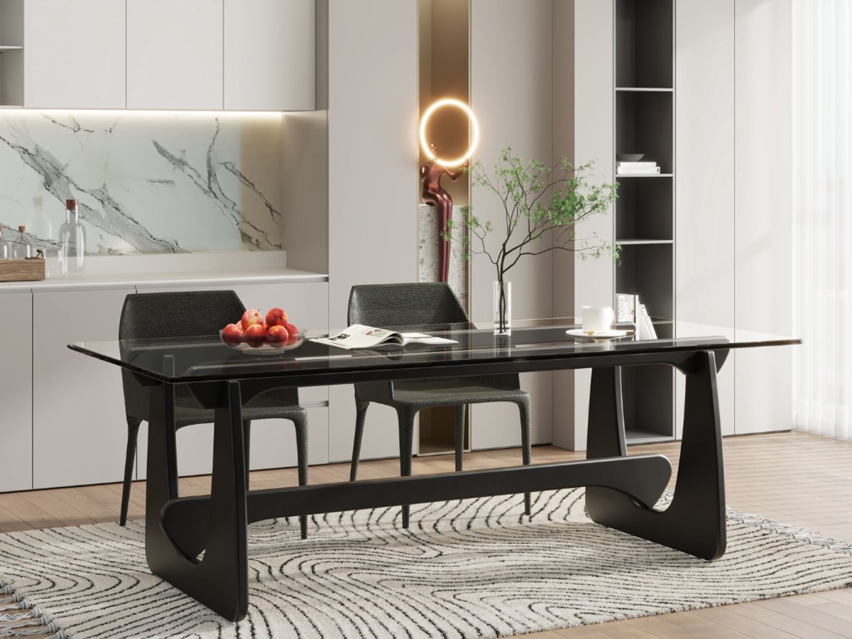 Eettafel - Tafel - Zwart hout - Glas - Eetkamertafel - glazen eettafel - moderne eettafel - glazen tafel