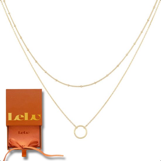 Lelu Gold Collier Femme - Plaqué Or 18 carats - 2 pièces - Collier avec Ring - Choker - Chaîne de maillons - Bijoux - 38cm