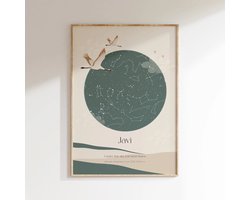 Persoonlijke sterrenhemel poster | Serenity kraanvogel groen - 50x70 cm - Poster sterrenhemel - geboorte poster sterrenhemel - geboorteposter meisje - geboorte poster baby - geboorteposter jongen - baby geboorte poster - kraamcadeau