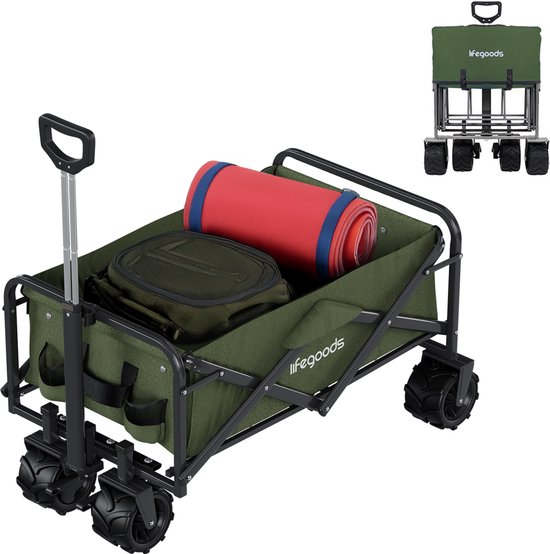 LifeGoods Bolderkar - 94L - Opvouwbaar - 80KG Draagkracht - Wasbaar - Stevige Wielen - Groen
