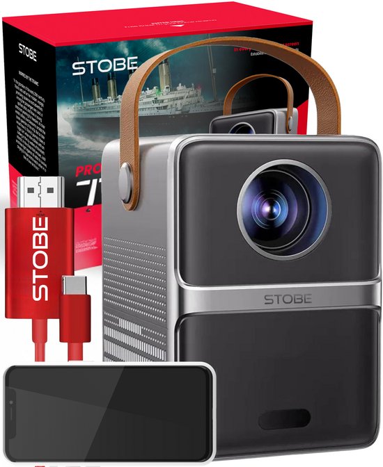 Mini beamer draagbaar STOBE Titanic – HD 720p projector voor smartphone iPhone Samsung Google, USB-C HDMI kabel