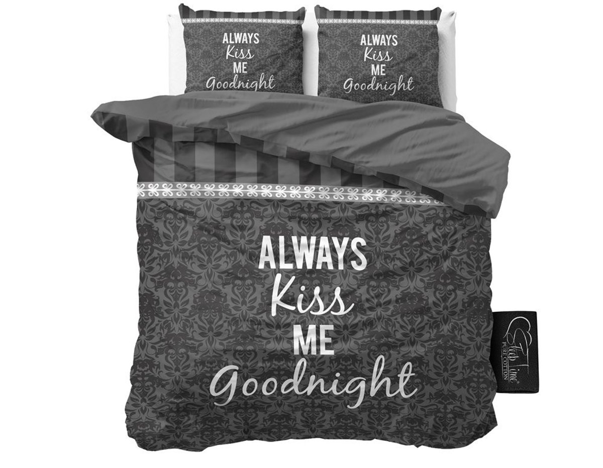 Sleeptime dekbedovertrek Kiss your Love Grijs 135 x 200/220 cm