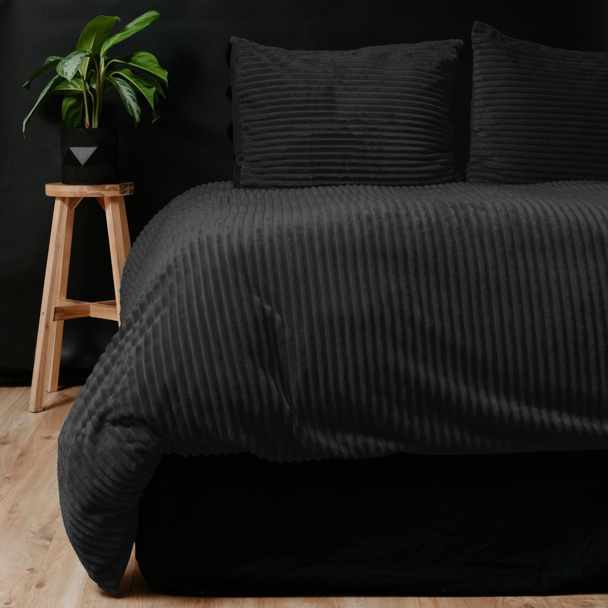 Sleeptime dekbedovertrek Rib Teddy Zwart 200x200/220 cm