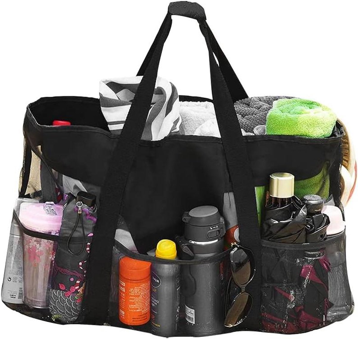 Extra grote strandtas reistas 70 x 45 x 18 cm netzak voor zandspeelgoed opvouwbare handtassen zandspeelgoed waterspeelgoed opbergtas zwart - X-Large