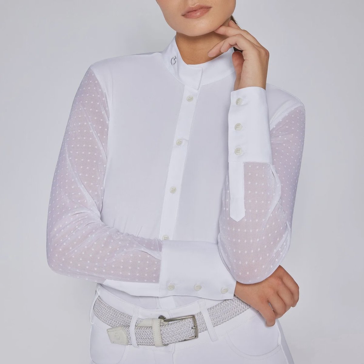 Cavalleria Toscana Wedstrijd Shirt Long Sleeves Polka Dot S Wit