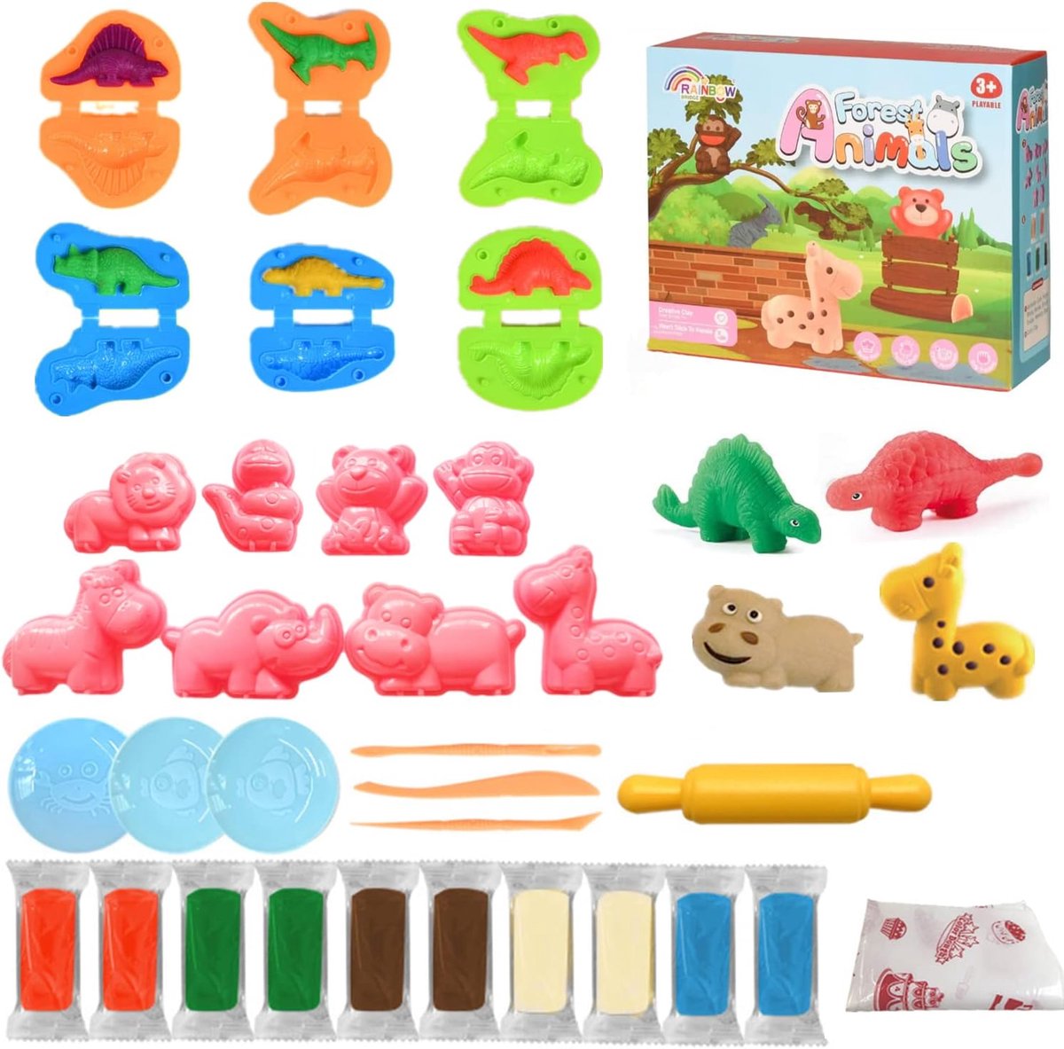Kleurige Kleiset voor Kinderen met Dinosaurus en Dieraccessoires - Creatief Speelgoed voor Peuters en Kleuters