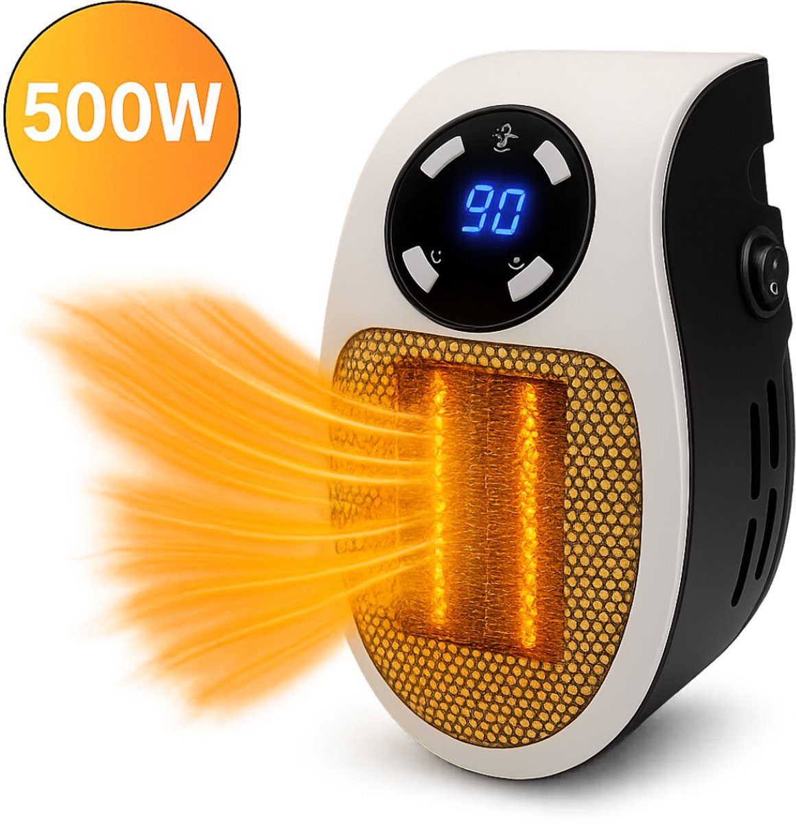 Güde GSH 500 K Mini ventilateur soufflant à prise électrique (230 V, 500 W de puissance de chauffage, 28,46 m³/h, élément chauffant en céramique PTC, rotatif à 90°, prise d'alimentation, fonction