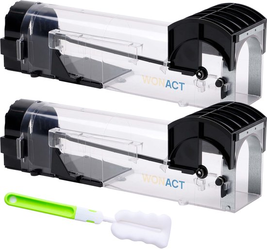 Wonact Diervriendelijke muizenval - 2 stuks - Rattenval - Voor binnen en buiten - Transparant - Diervriendelijker Ruimer Model met Meer Beweegruimte