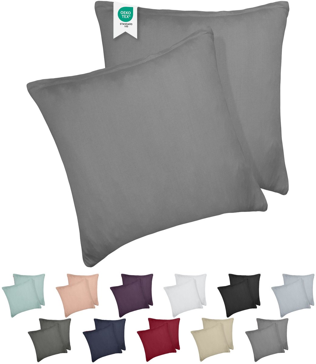Barbons kussensloop 40x40 set van 2 - Jersey 165 g/m² kussenhoes - 100% Katoen - grijs