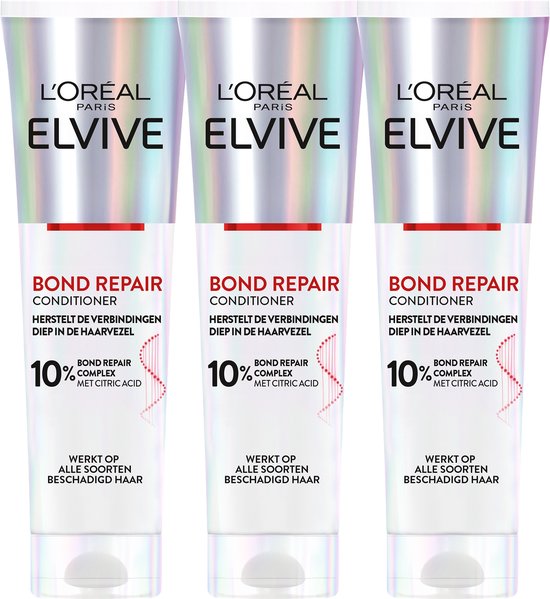 L’Oréal Paris Elseve Bond Repair Après-Shampoing - pour cheveux abîmés - 3x 150ml