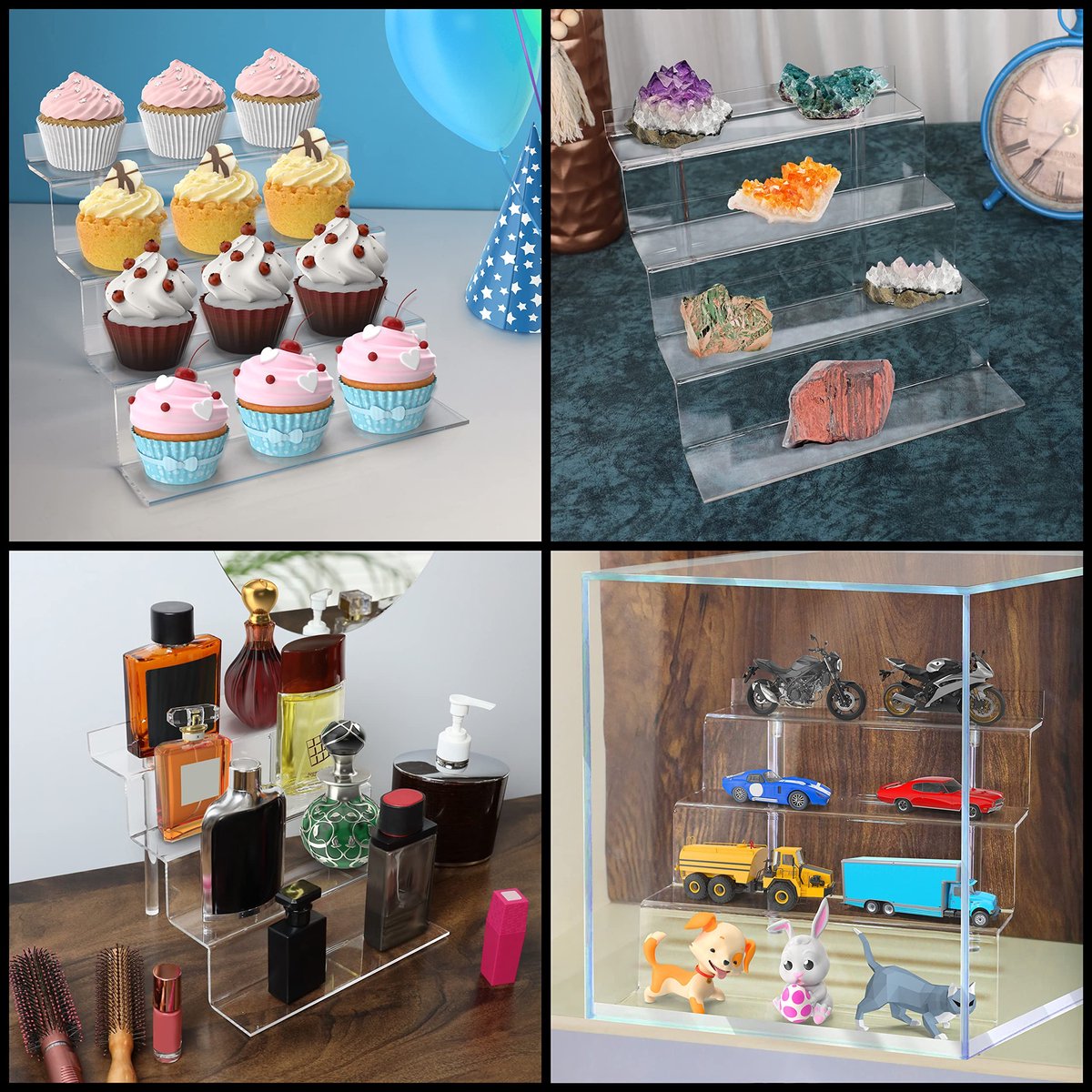 Présentoir En Acrylique Transparent à étages - 30 Cm, 1 à 3 Niveaux, Pour Parfums, Figurines, Cupcakes, Bijoux - Montage Facile - 7