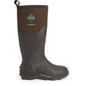 Olijfgroene Muckmaster laars met bruine stoffen schacht met logo en lus.
