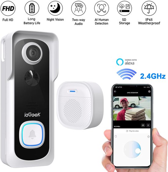 ieGeek 2K WLAN Videodeurbel met Nachtzicht - ieGeek - €55,99