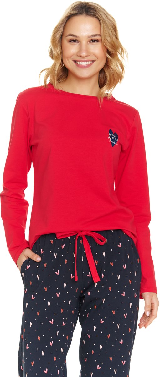 Doctor Nap Dames Pyjama Winter Lange Mouw Lange Broek Hearts PM.7130 40 / Rood