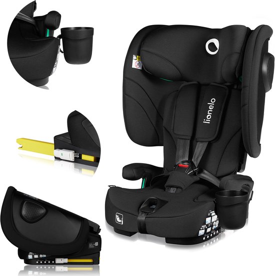 Autostoel met ISOFIX - 1.5 tot 12 jaar (76-150 cm / 9 - 36 kg / Groep 1 2 3) Opvouwbare Autostoeltje - Extra Brede Zijbescherming - 5 Punts Gordel - Lichtgewicht - Top Tether Alarm - Beensteun - Bekerhouder - voor Kind Peuter - Lionelo Nelly i-Size