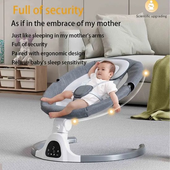 Elektrische Schommelstoel Baby - Babyschommel - Wipstoel - Baby Swing - Met Bluetooth - Klamboe - Slaapmodus - 3 Snelheden - Afstandsbediening - Grijs van Zedar — afbeelding 4