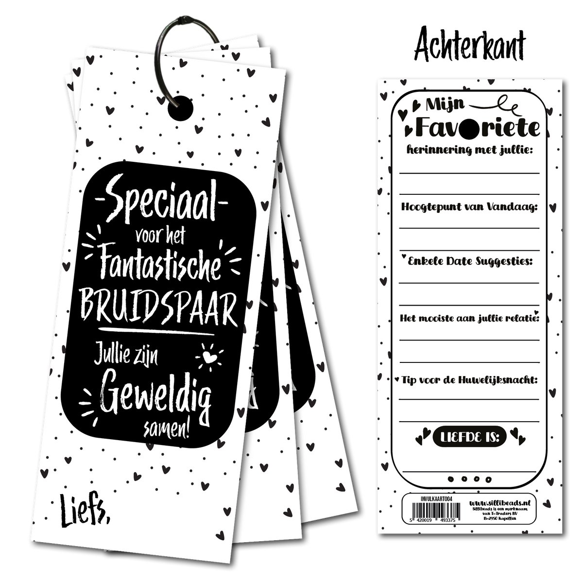 Invulkaart voor het fantastische Bruidspaar - Invulkaarten set van 15 stuks - met sluitring - invulkaartjes om af te geven - Gastenboek Bruidspaar - Zwart Wit