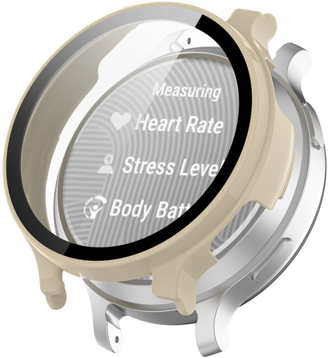 Watch case screenprotector - hoesje - gehard glas - geschikt voor Garmin Lily 2 Active - beige