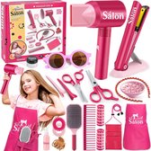 Kappersset Speelgoed voor Kinderen (22 stuks) - Kappers speelset - Met föhn die echt kan föhnen en accessoires- Haardroger - krultang - Haarborstel - Kapperskoffer - Make-upset Speelgoed