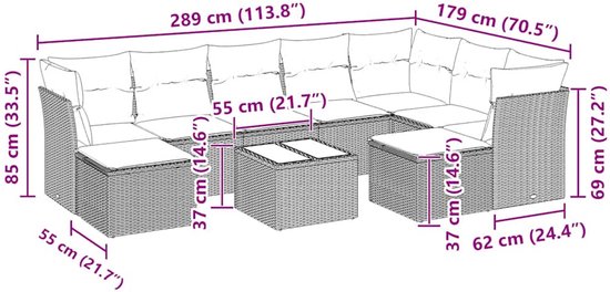 vidaXL-10-delige-Loungeset-met-kussens-poly-rattan-grijs
