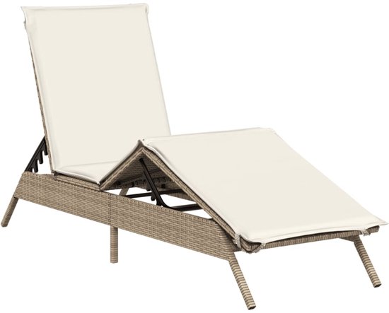 Chaise longue avec kussen en résine tressée beige The Living Store - Chaise longue - Chaise longue - Décoration extérieure - Ensemble de jardin - Fauteuils relax