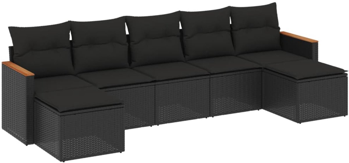 The Living Store 7-delige Loungeset met kussens poly rattan zwart - Loungebank - Lounge Set - Tuinset - Buitendining - Garden Furniture The Living Store 7-delige Loungeset met kussens poly rattan zwart - Loungebank - Lounge Set - Tuinset - Buitendining - Garden Furniture - Afbeelding 1