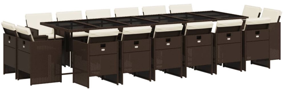 The Living Store 17-delige Tuinset met kussens poly rattan bruin - Tuinset - Buitentafel - Eetkamerset - Lounge Set - Poly Ratan